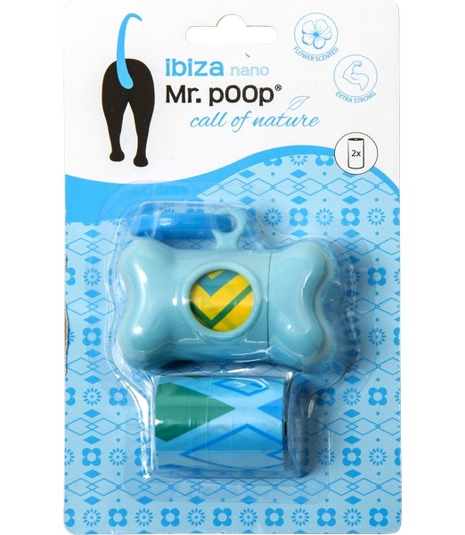 Mr.Poop Ibiza Nano Houder Blauw+2 rolletjes